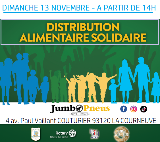 Nouvelle distribution alimentaire Dimanche 13 novembre à partir de 14h à LA COURNEUVE