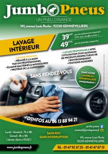 Lavage intérieur de votre voiture chez Jumbo Pneus Gennevilliers (92)