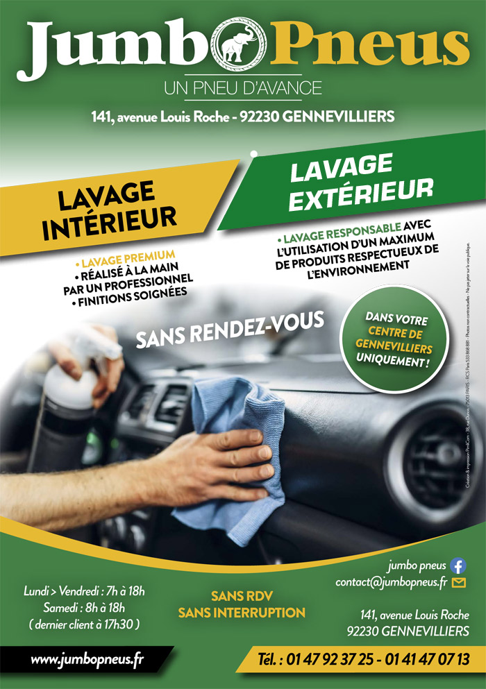 Lavage intérieur de votre voiture chez Jumbo Pneus Gennevilliers (92)